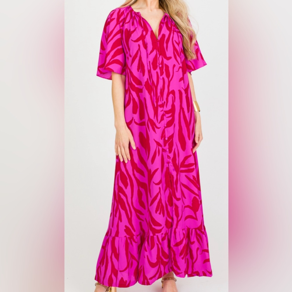 Buddy Love Fuchsia Pink Red Maxi Caftan Dress Small